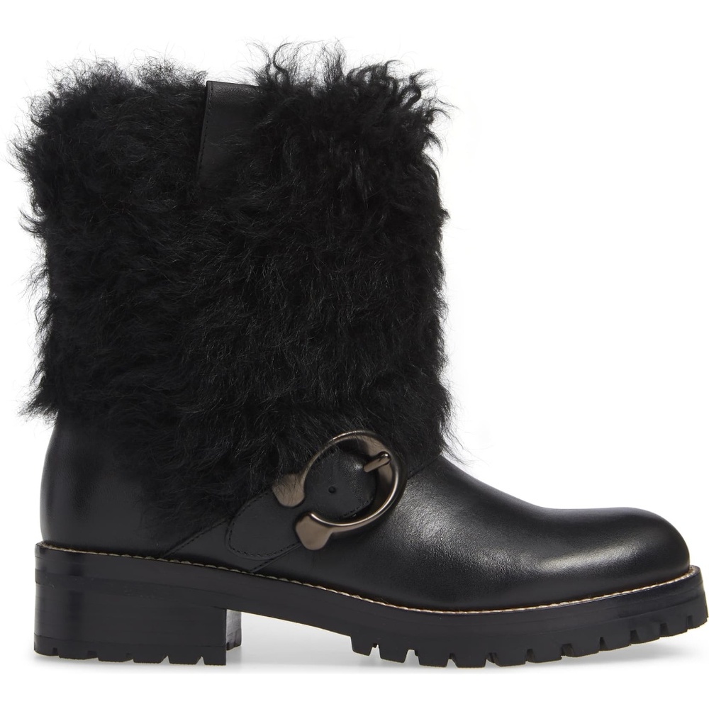 Coach Leighton Leather Shearling Bootie Black BNIB
